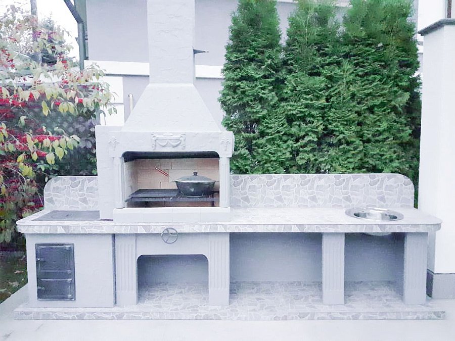 Печь № 22 — Печь барбекю с печью под казан, мойкой и рабочим столом